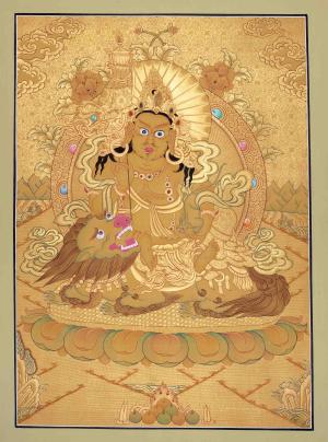 Gold Painted Namtose Thangka | Deity Of Wealth | Hand-Painted Buddhist Dharmapala